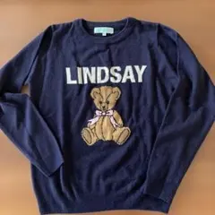 Lindsay クマ刺繍 ネイビーセーター LL