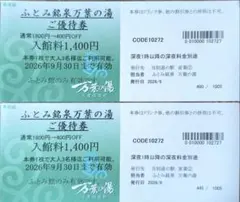 ふとみ銘泉 万葉の湯 ご優待券2枚のサムネイル