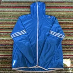 adidas ナイロンジャケット　フード付き　ライトブルー　Oサイズ