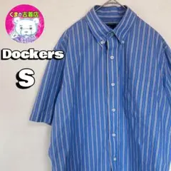 usa古着 Dockers 半袖ボタンシャツ S ストライプ ライトブルー