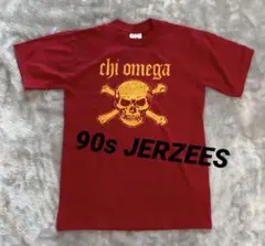 90s USA古着 JERZEES スカルTシャツ 赤 フェード 企業系