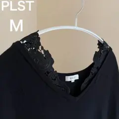 PLST ハイツイストレーヨンナイロンレースフレンチスリーブニット 黒 Mサイズのサムネイル