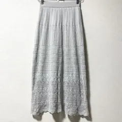 Vis 透かし編み ロングスカート シルバー Fサイズ