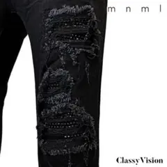 mnml X201 RHINESTONE DENIM 30 BLACK
