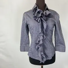 NARACAMICIE トップス フリルブラウス ストライプ ストレッチ 0