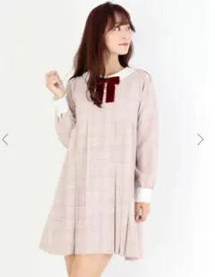 ピンク系チェック 長袖ワンピース　お値下げ可❗️