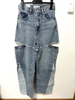 MOUSSY【新品タグ付未使用】 CUT OUT WIDE STRAIGHT