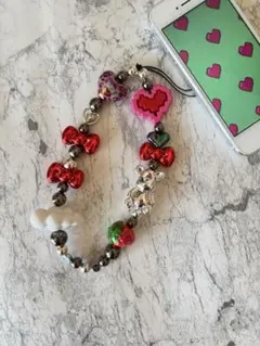 ビーズストラップ スマホストラップ 携帯ストラップ レオパード リボン