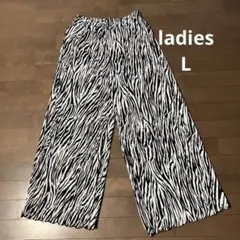 レディース　パンツ　M 黒　白　ゴム　ガウチョ　長ズボン