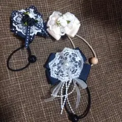 リボンとレースのヘアゴム3点セット　入学式　卒園式　卒業