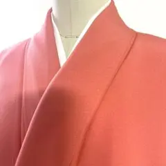 6k466 着物　正絹　袷　色無地　一つ紋　家紋　赤　無地　和装