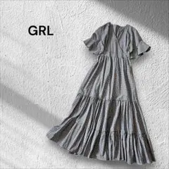 GRL ギンガムチェック ロングワンピース　フレアスリーブ　ティアードスカート
