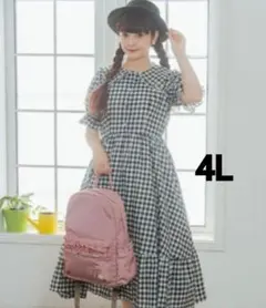 大きいサイズ☆青木美沙子 ワンピース ギンガムチェック ロリータ 黒 4L