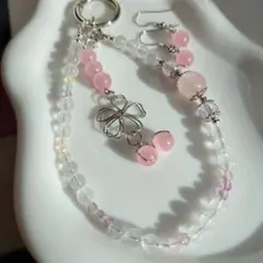 天然石　ストラップ　チャーム　ピアス　３点セット