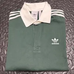 adidas Originals ラガーシャツ風 長袖ポロシャツ グリーン M