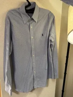 Ralph Lauren Polo M 青と白のチェック柄 長袖シャツ
