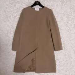 ユナイテッドアローズ ノーカラー ロングコート Vネック アイボリー 