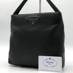 美品✨ PRADA ハンドバッグ オールレザー ブラック 三角ロゴプレート