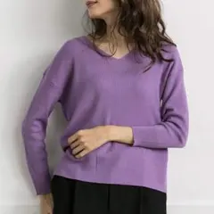LAUTREAMONT 洗えるベーシックVネックニット　パープルピンク