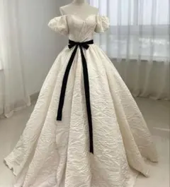 オフショルダー ウェディングドレス パーティー リボン 結婚式 前撮り 二次会