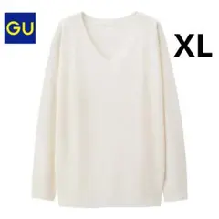 GU　カシミヤタッチVネックセーター　XL　ホワイト　薄手セーター　ジーユー