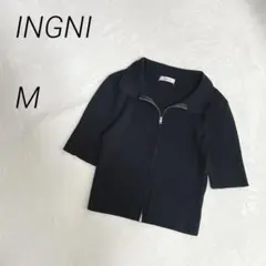 INGNI リブ編みダブルジップ半袖トップス　襟付き　ショート丈　無地