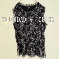 TRINIDAD & TOBAGO 花柄フリルノースリーブカットソー（LL）黒