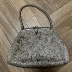 シルバー ビーズ刺繍 ハンドバッグ
