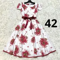 美品✨希少サイズ エムズグレイシー ブーケプリント フレア ワンピース ケープ付