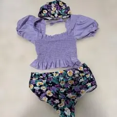 Lycee mine. 紫のフリル付き水着と帽子セット　130