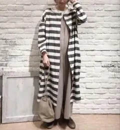 サマンサモスモス SM2 麻混 ボーダー フリル襟 ワンピース