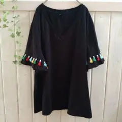 SHEIN＊ フリンジタッセル V ネック T シャツ ブラック 1XL