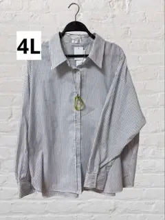 13番 新品 4L ストライプ 長袖 シャツ ブラウス 白 大きいサイズ