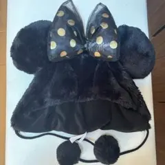 ディズニー もこもこ ファンキャップ 冬 被り物 黒 リボン ミニー 帽子 ラメ