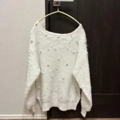 NICE CLAUP ビジュー付きホワイトニット