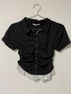 ドット柄 レース付き Tシャツ レディース ファッション 夏服のサムネイル