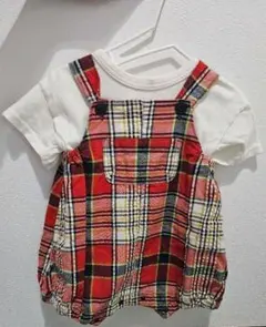 BREEZE レッドチェック ベビーサロペット