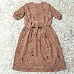 美品】ピンクハウス ロングワンピース 半袖 リボン ベルト ネイビー