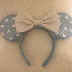 ディズニー　ミニー　スパンコールカチューシャ　ハートドット 水色　水玉