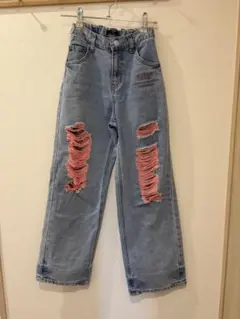 by loveit ダメージデニムパンツ ピンク 140㎝