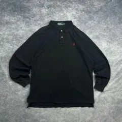 ラルフローレン/ポロシャツ/長袖/古着/ワンポイント/刺繍/古着/黒/A238