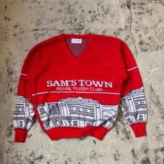 80s USA製 Sam's Town アクリル ニットセーター 赤 カジノ