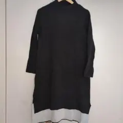黒 タートルネック ワンピース 長袖 グレー切替