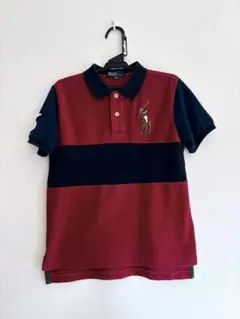 キッズ ポロシャツ 赤と紺 ストライプ