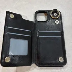 と*ん様 iPhone14 ケース　マグネットカード収納付　耐衝撃　黒　合皮