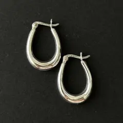 シルバー925 silver オーバルフープピアス/軽研磨仕上げ/両耳