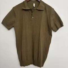 メンズ 半袖ニットポロシャツ カーキ