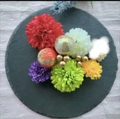 大正ロマン☆赤とグリーンのピンポンマムと和玉かんざしの髪飾り