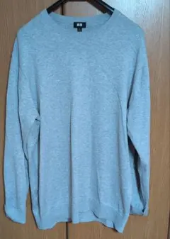 ウォッシャブルコットンメリノクルーネックセーター　グレー　XL