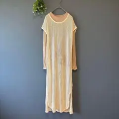 フラッシュブルー［L］大人ナチュラル◎こなれ感◎透かし編みロングニットワンピース